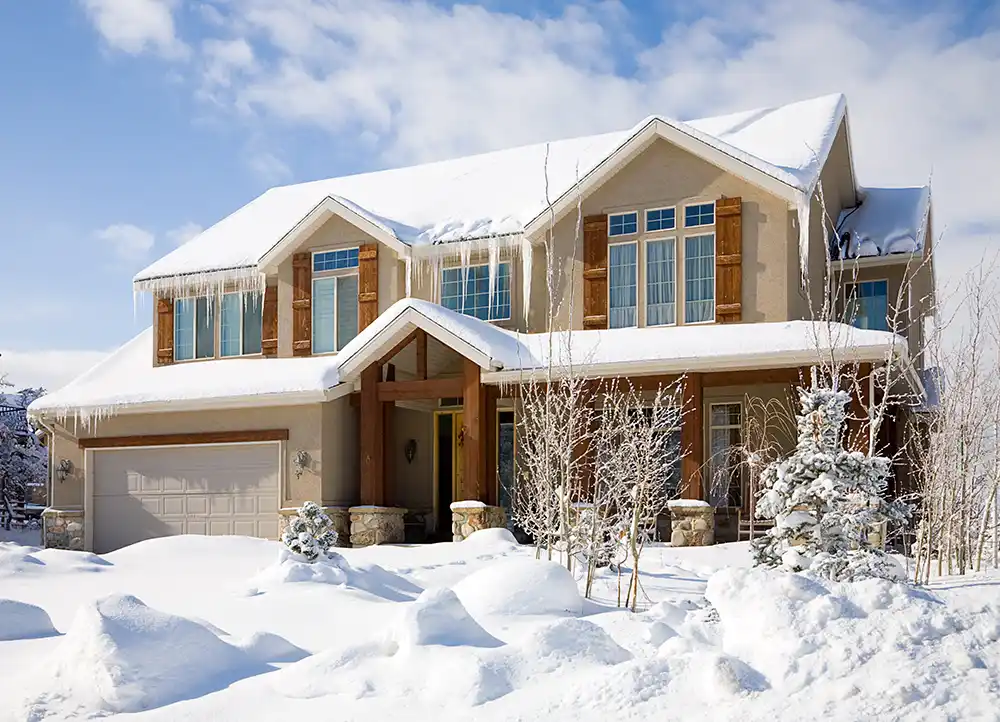 House with garage in winter